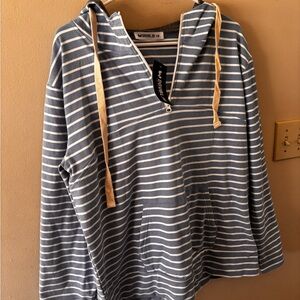 Doublju Blue and White Striped Zip-Up Hoodie